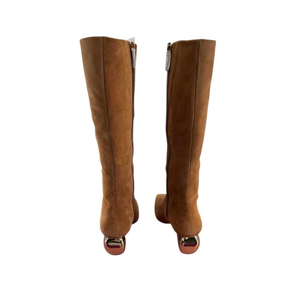 Cult Gaia NEW Zuri Knee High Boot in Camel Brown Gold Sculptural Heel Size 7 - Picture 9 of 11
